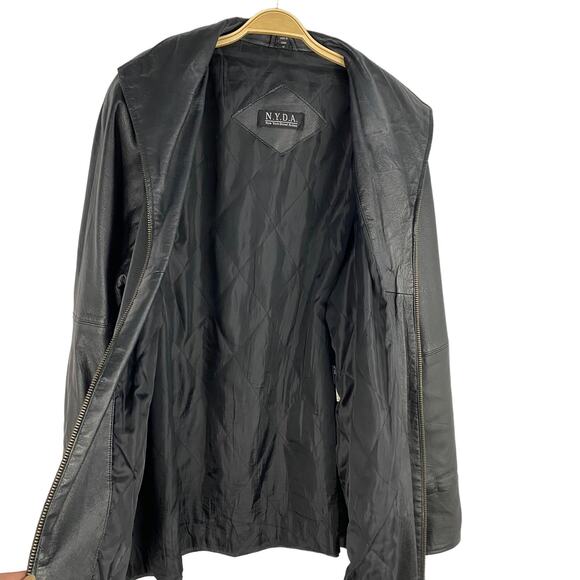 Vintage 80s NYDA Leather Jacket Women 1X Black Mid Length Baggy Full Zip - Picture 3 of 11